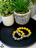 Black and Yellow Hand Painted Beaded Bracelet, Colorful Artisan Statement Jewelry Gift