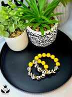 Black and Yellow Hand Painted Beaded Bracelet, Colorful Artisan Statement Jewelry Gift
