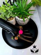 Pink and Green Hand Painted Beaded Bracelet, Colorful Artisan Statement Jewelry Gift