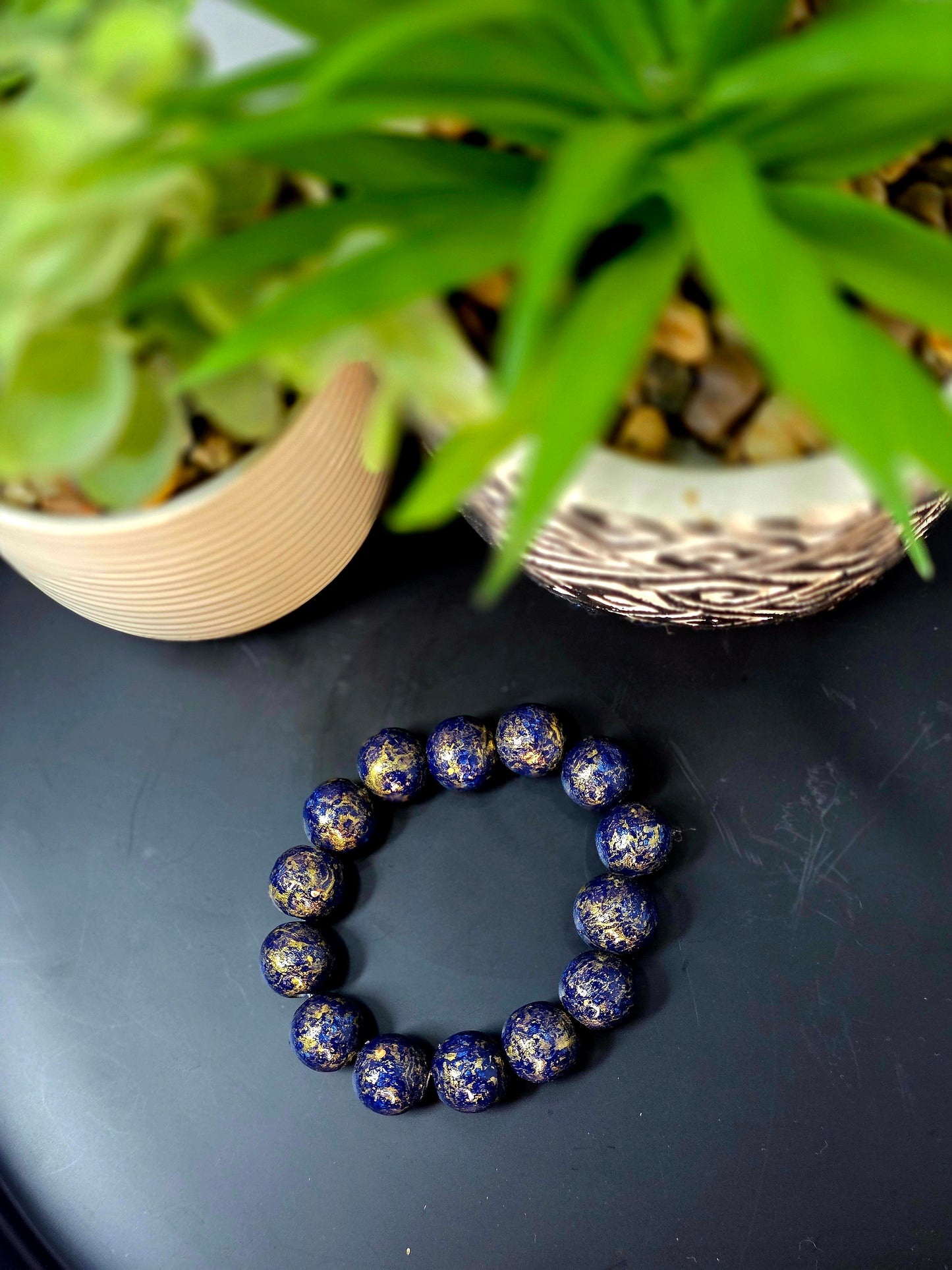 Unisex Beaded Blue and Gold Bracelet