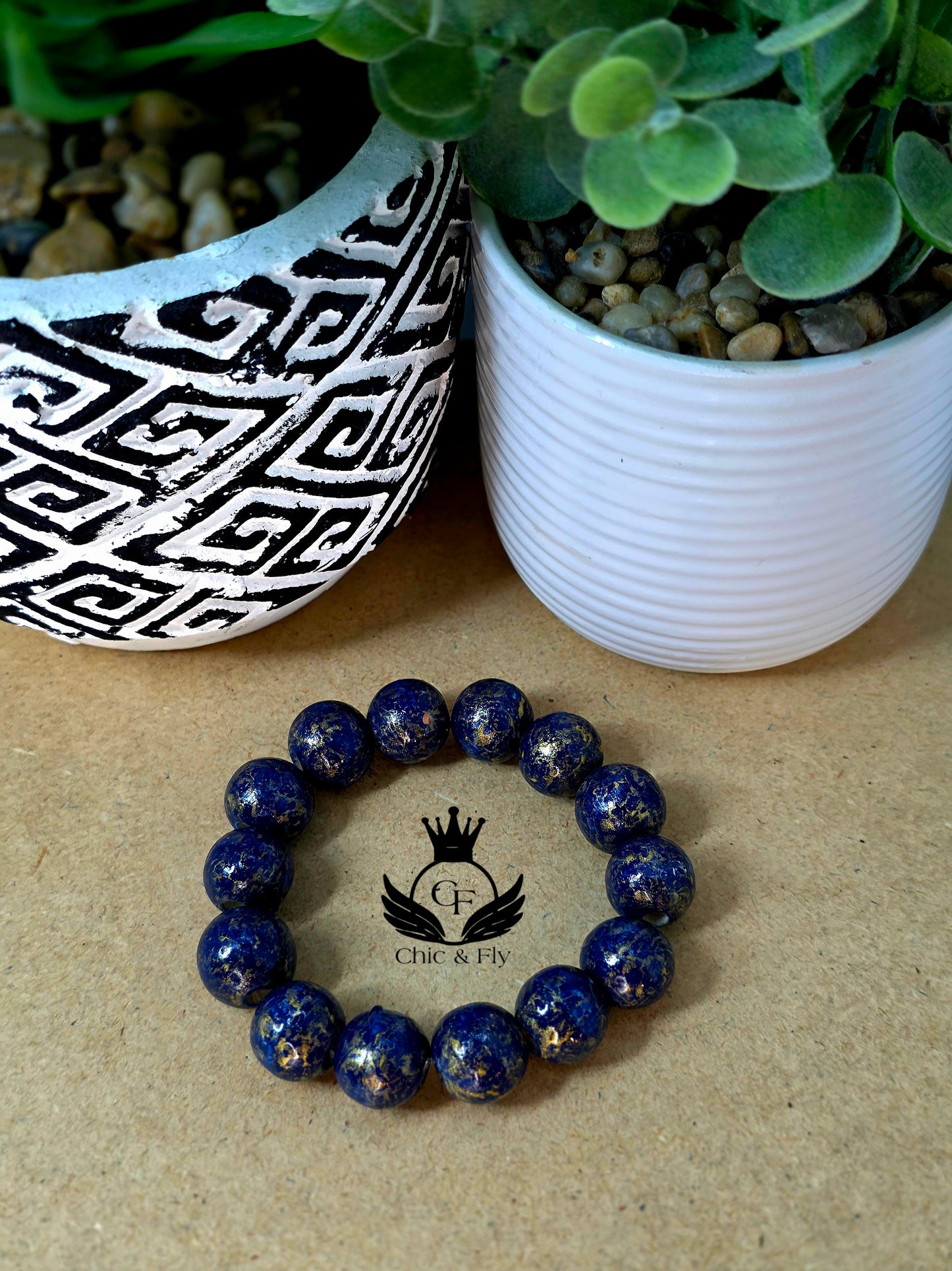 Unisex Beaded Blue and Gold Bracelet