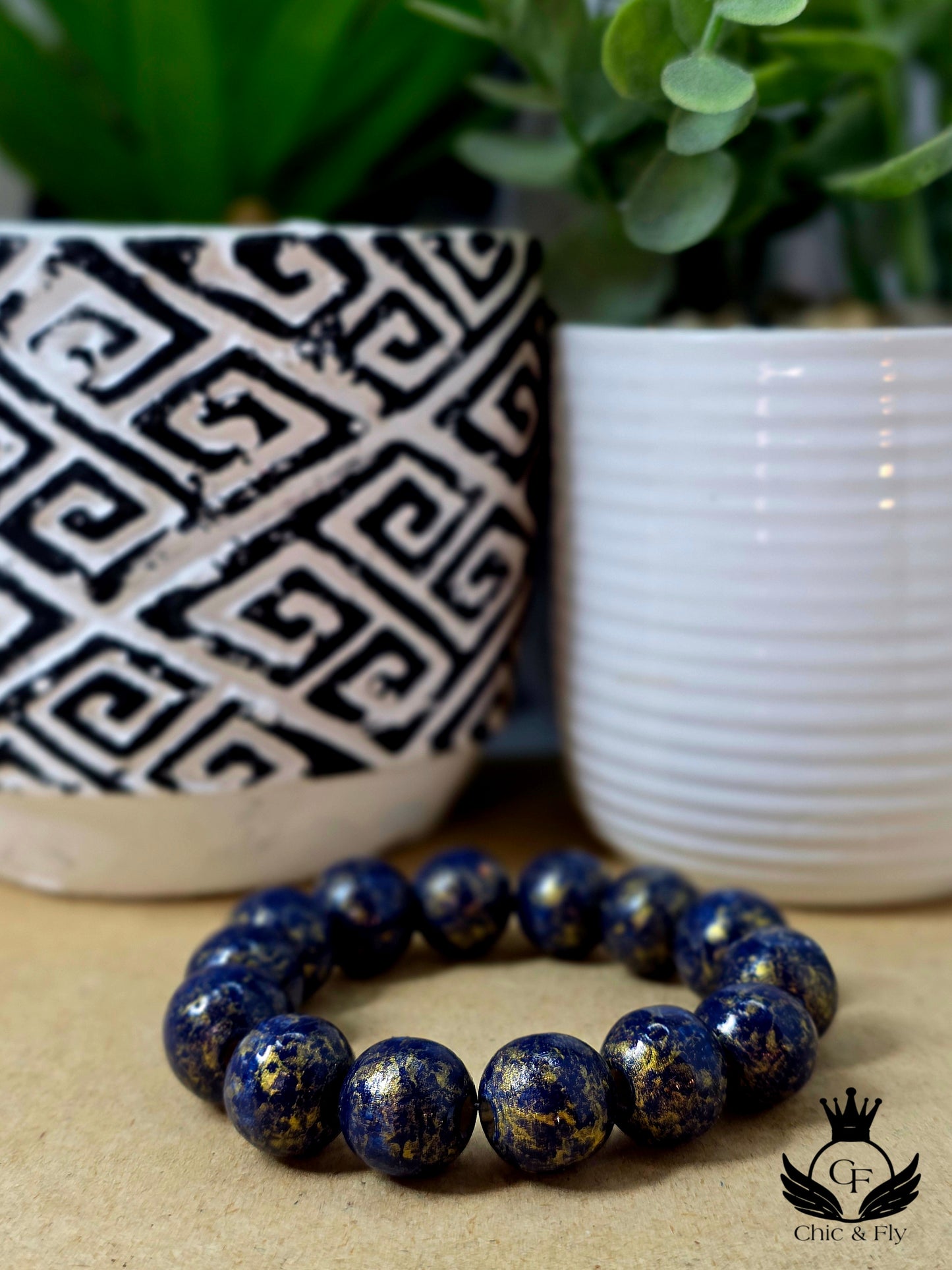 Unisex Beaded Blue and Gold Bracelet