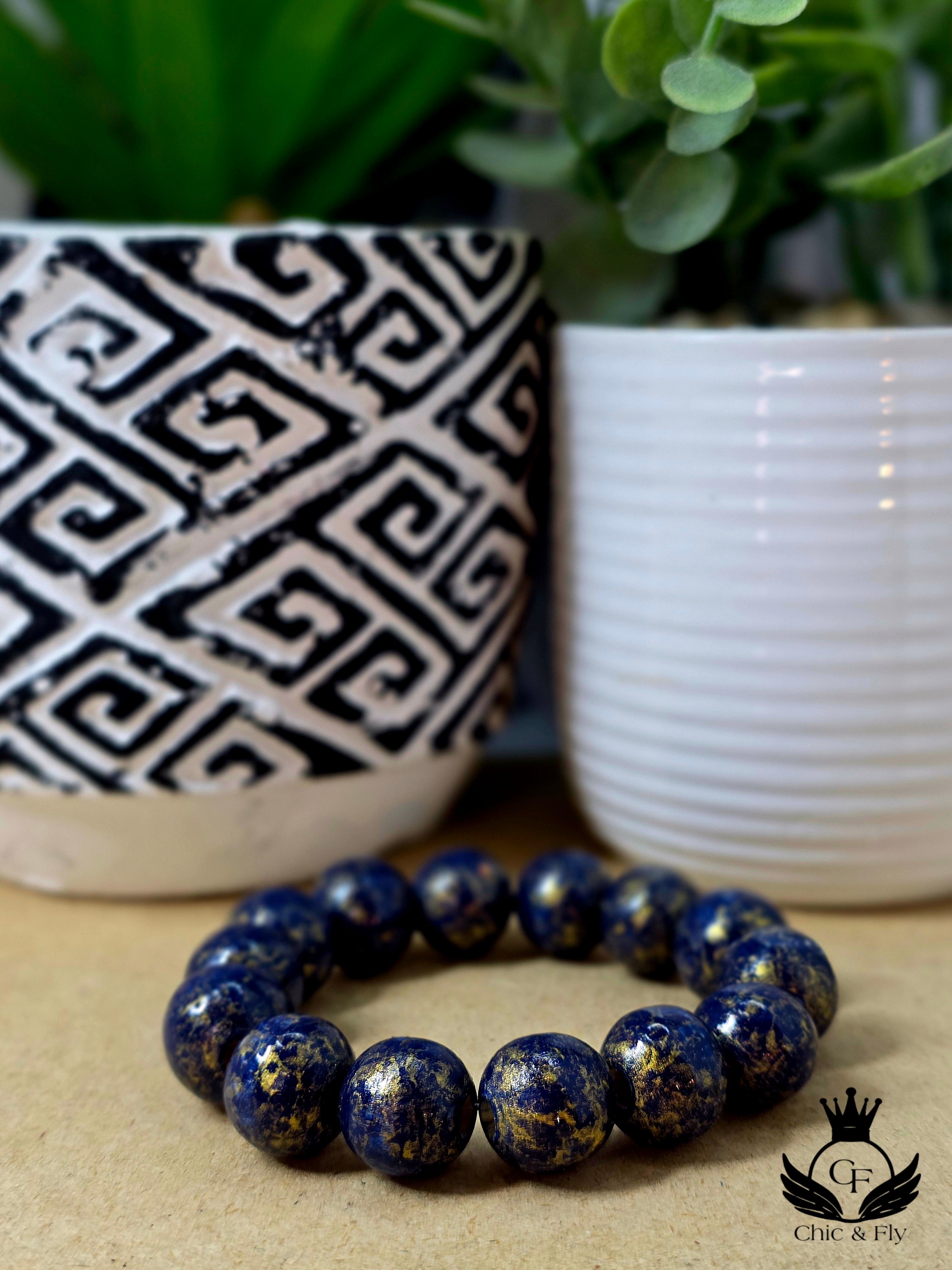 Unisex Beaded Blue and Gold Bracelet