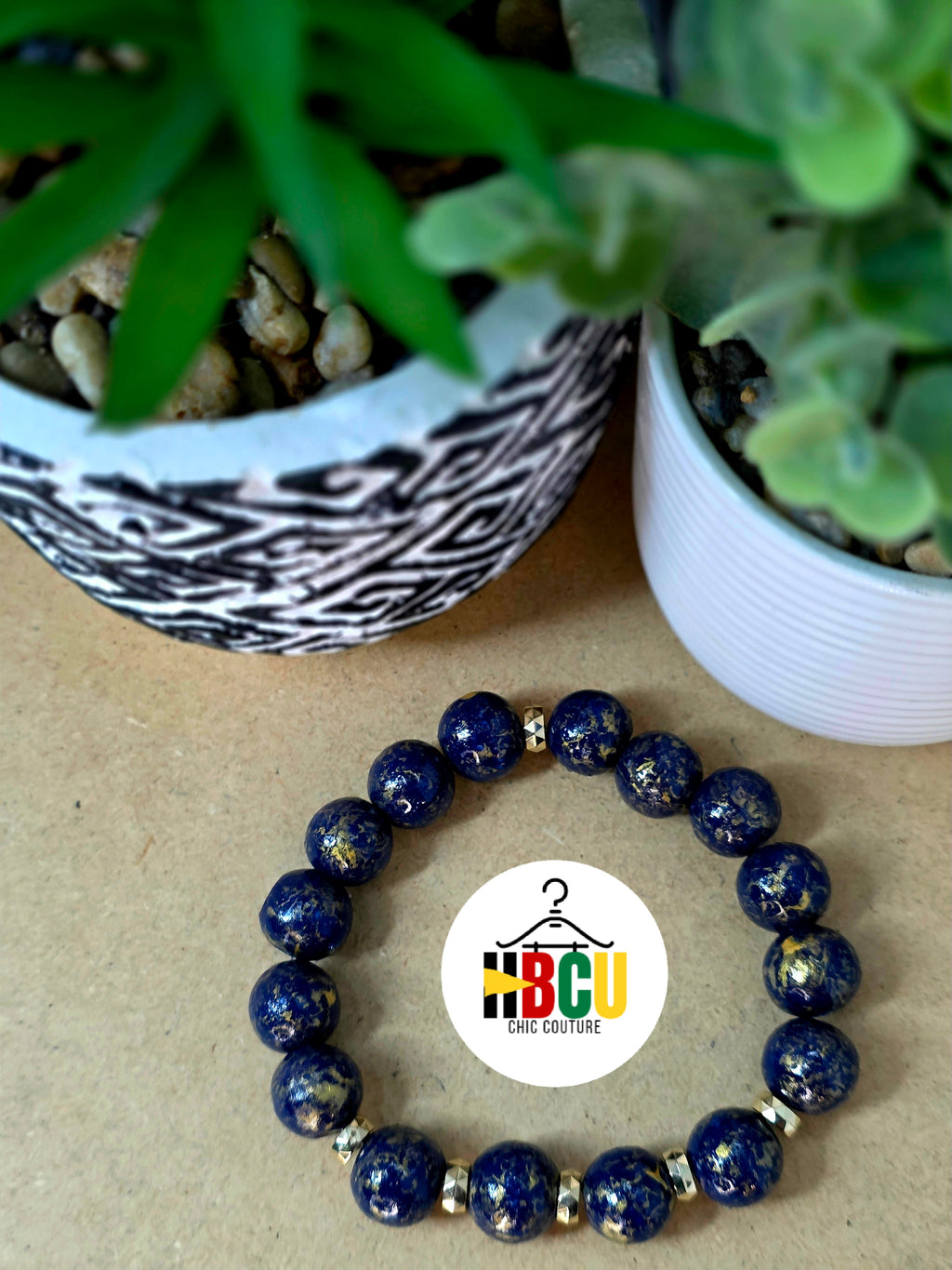 Unisex Beaded Blue and Gold Bracelet