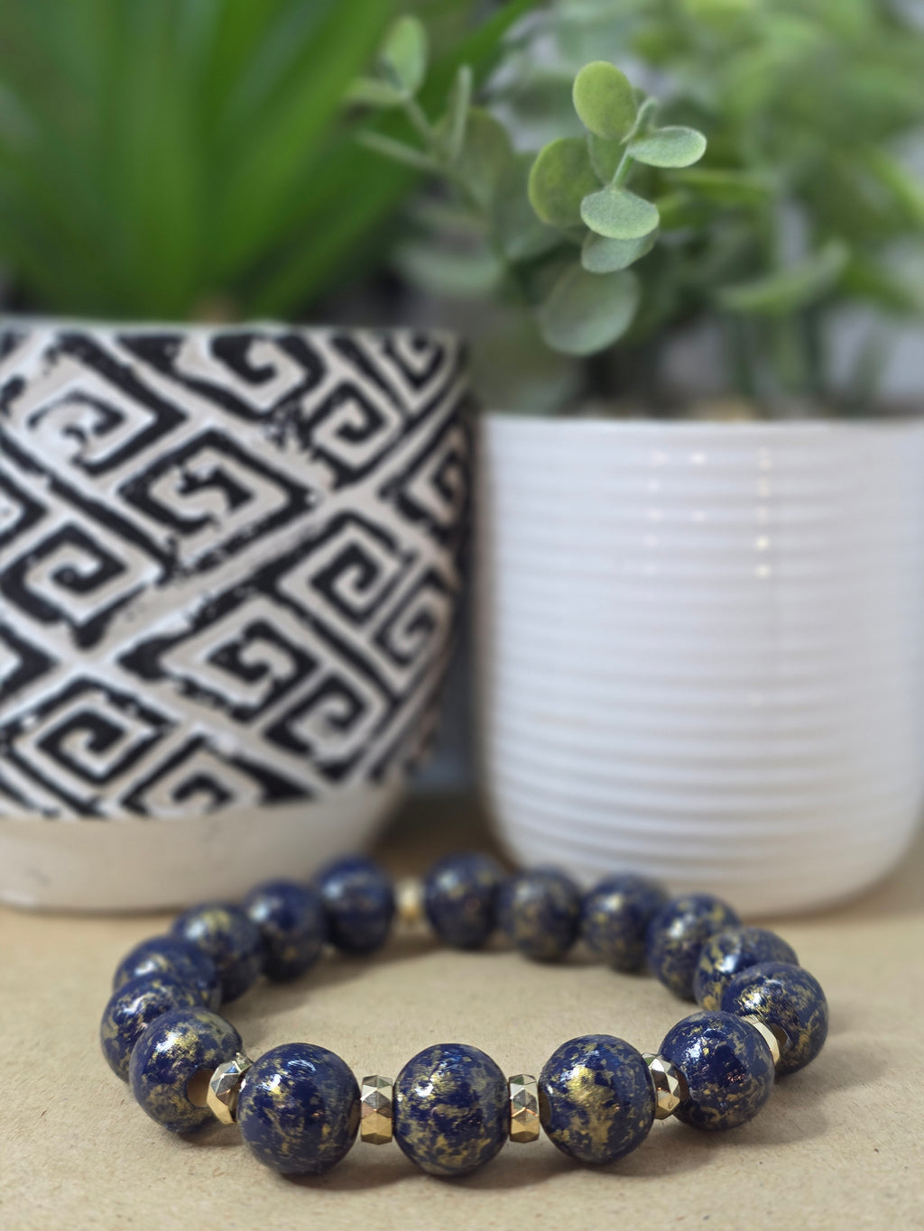 Unisex Beaded Blue and Gold Bracelet