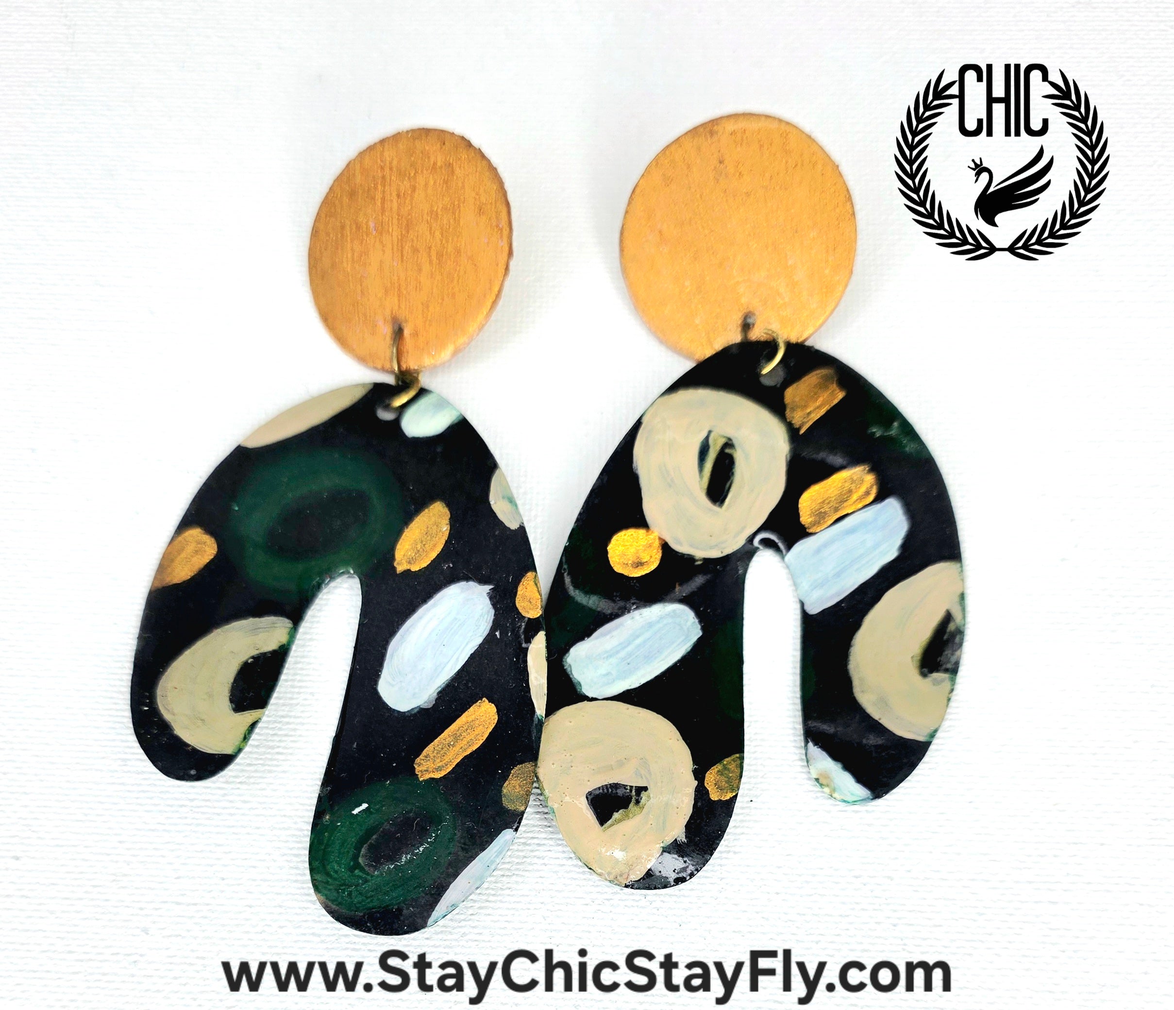 Ms.Genesis Green Gold Taupe and Pearl White Fashion Earrings by Chic and Fly