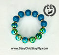Turquoise and Metallic Green Hand Painted Beaded Bracelet, Colorful Artisan Statement Jewelry Gift