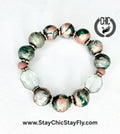 Rose Gold and Forest Green Marble Hand Painted Beaded Bracelet, Colorful Artisan Statement Jewelry Gift (Copy)