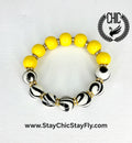 Black and Yellow Hand Painted Beaded Bracelet, Colorful Artisan Statement Jewelry Gift