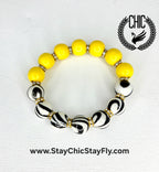 Black and Yellow Hand Painted Beaded Bracelet, Colorful Artisan Statement Jewelry Gift