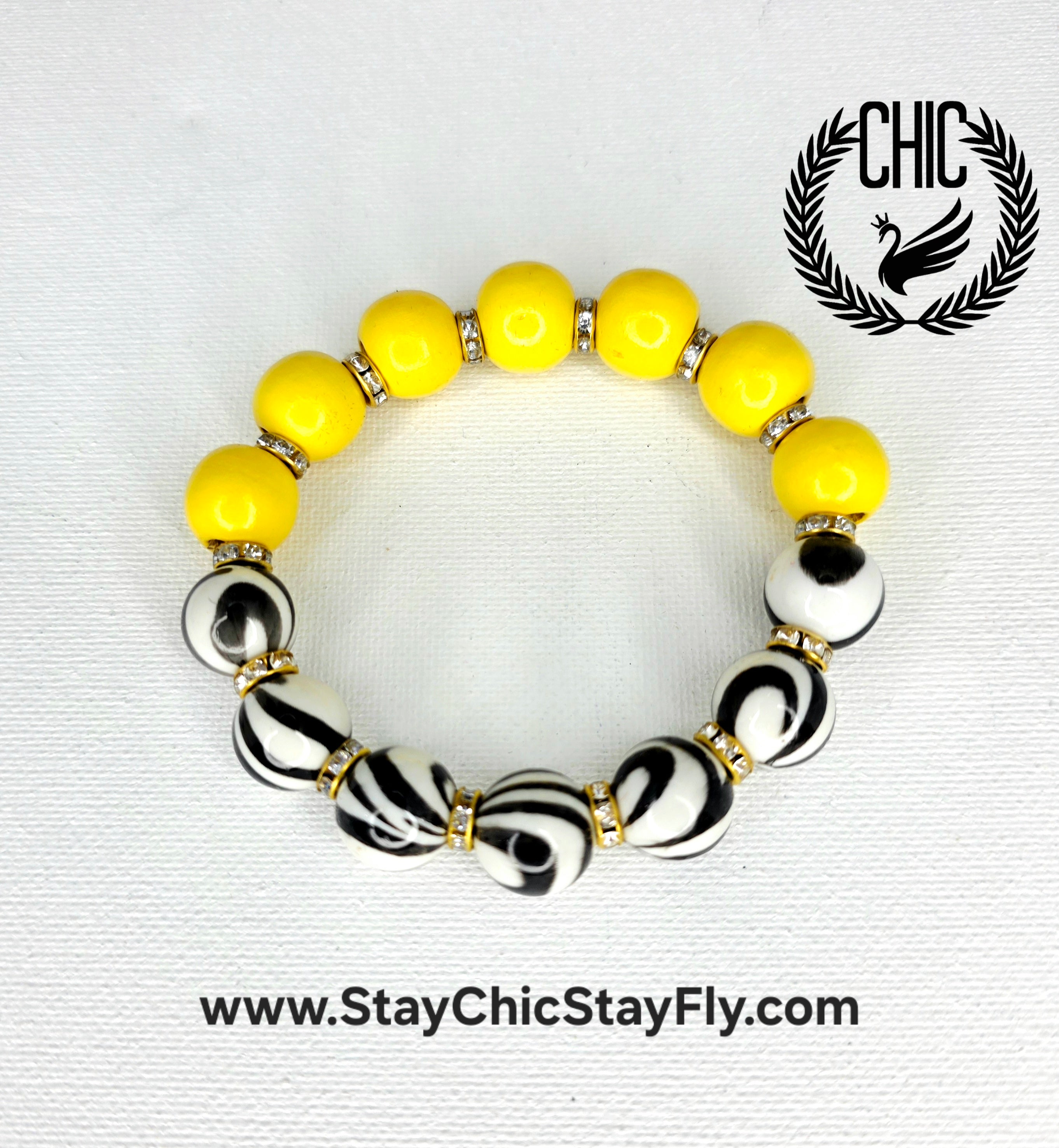 Black and Yellow Hand Painted Beaded Bracelet, Colorful Artisan Statement Jewelry Gift