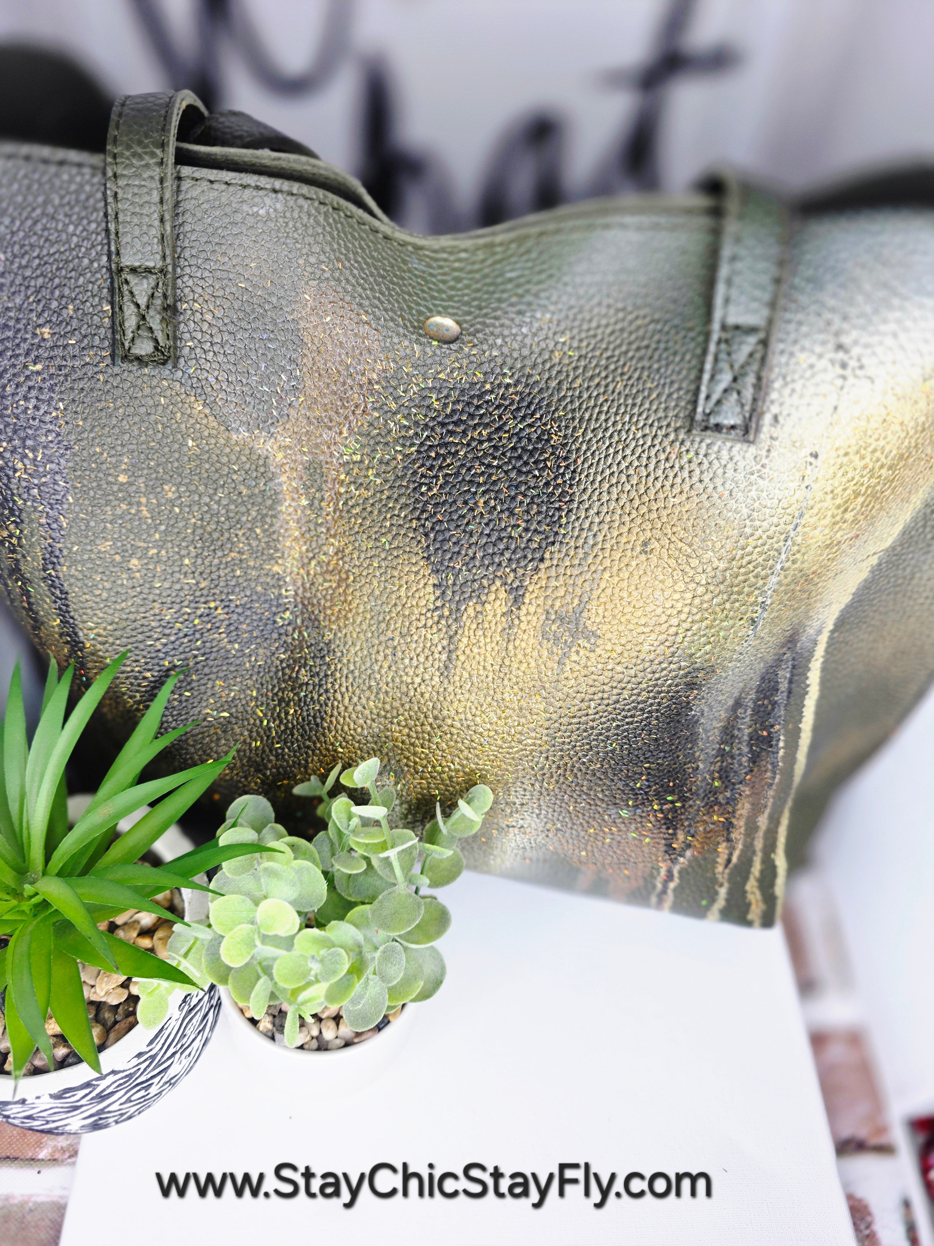 Ms.Camilla Olive Green Black and Gold Spacious Faux Leather Tote