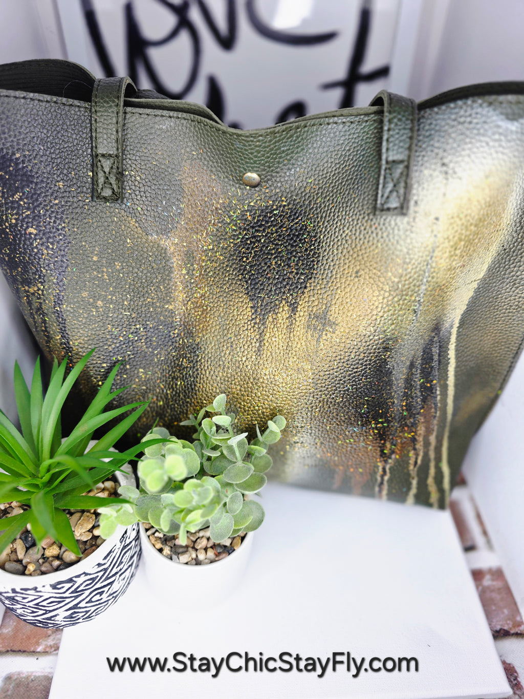 Ms.Camilla Olive Green Black and Gold Spacious Faux Leather Tote