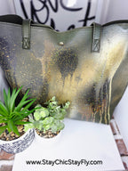 Ms.Camilla Olive Green Black and Gold Spacious Faux Leather Tote