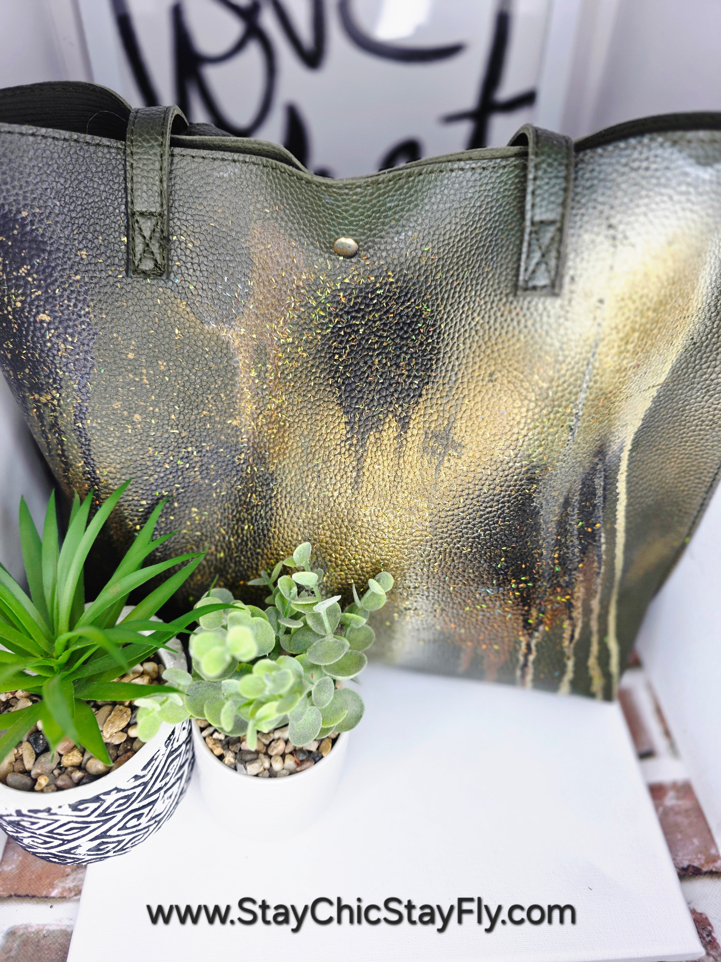 Ms.Camilla Olive Green Black and Gold Spacious Faux Leather Tote