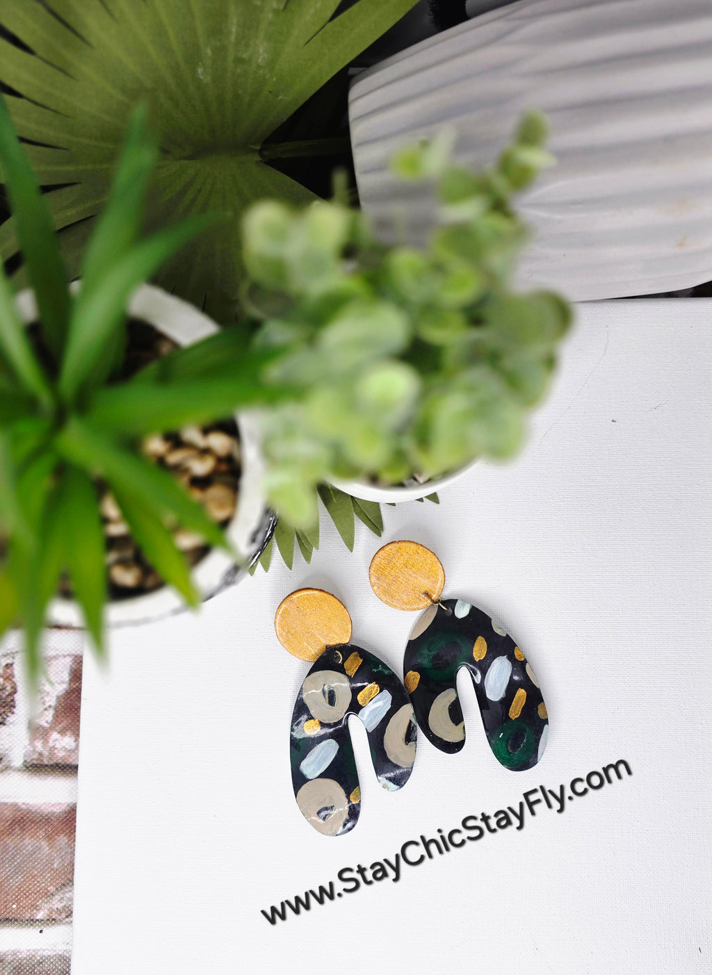 Ms.Genesis Green Gold Taupe and Pearl White Fashion Earrings by Chic and Fly