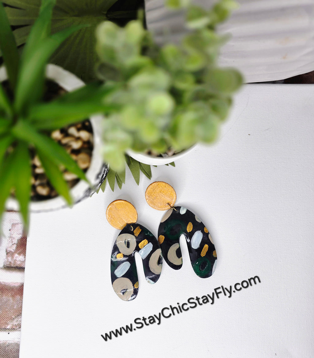 Ms.Genesis Green Gold Taupe and Pearl White Fashion Earrings by Chic and Fly