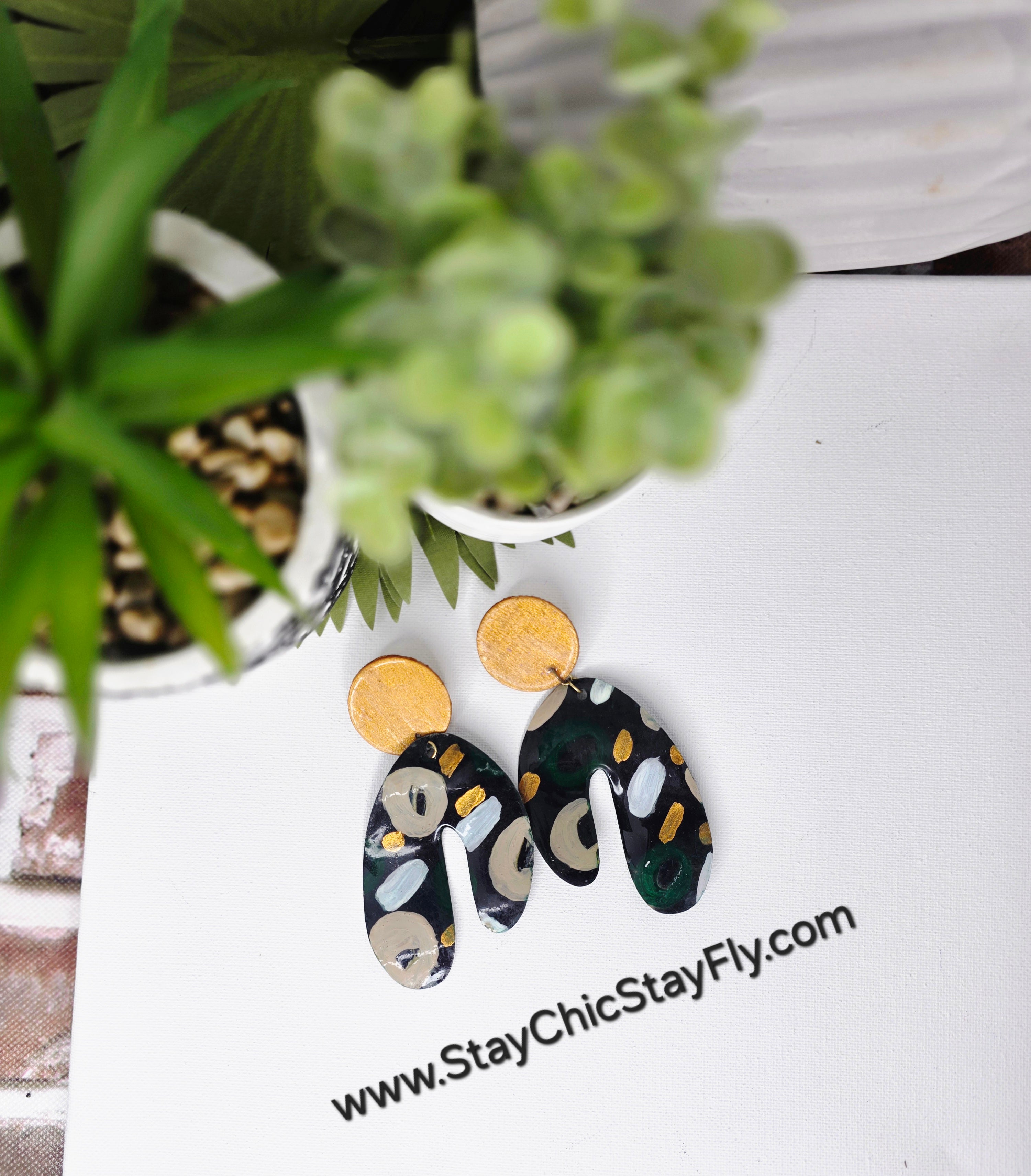 Ms.Genesis Green Gold Taupe and Pearl White Fashion Earrings by Chic and Fly