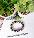 Black Gold and Deep Purple  Hand Painted Beaded Bracelet, Colorful Artisan Statement Jewelry Gift