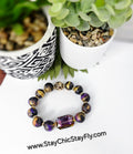 Black Gold and Deep Purple  Hand Painted Beaded Bracelet, Colorful Artisan Statement Jewelry Gift