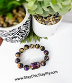 Black Gold and Deep Purple  Hand Painted Beaded Bracelet, Colorful Artisan Statement Jewelry Gift