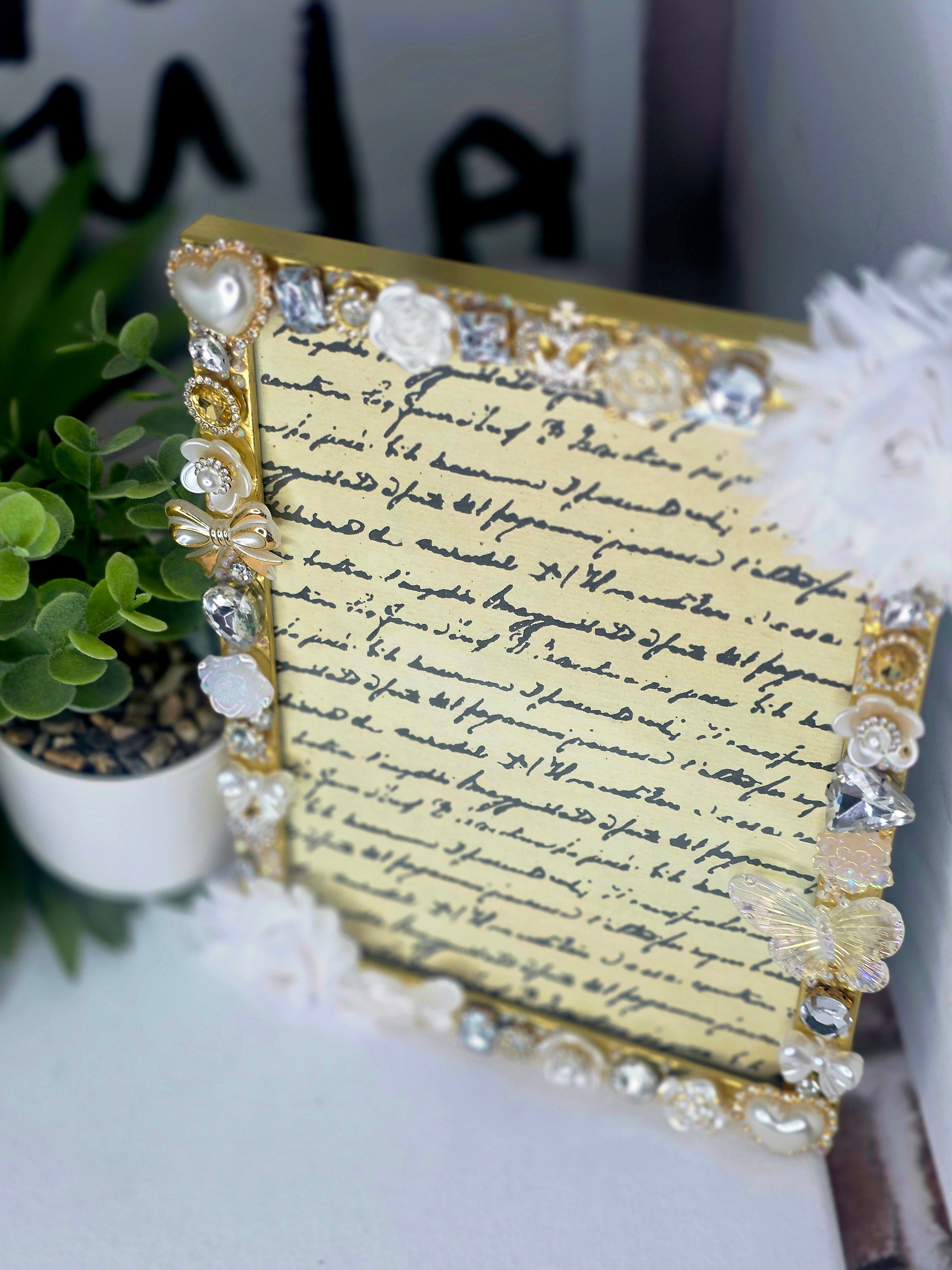 Elegant Vintage Inspired Rhinestone Photo Frame – Glam Desk Accessory – Feminine Vanity Decor – Chic Gift Idea