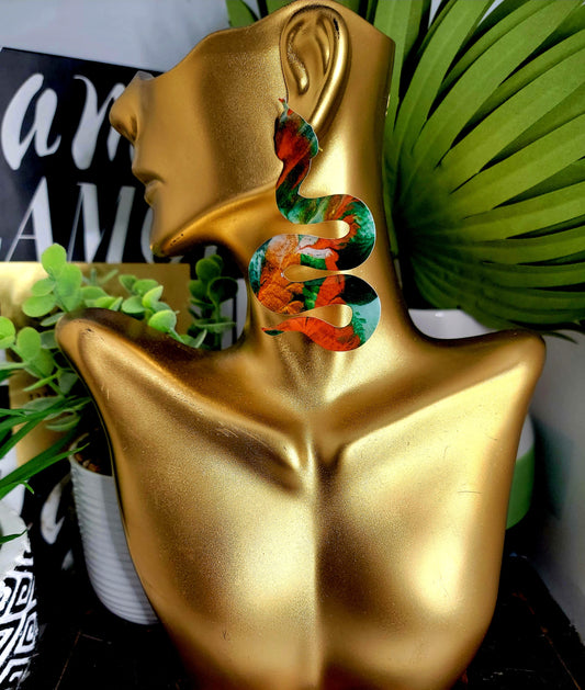 Ms. Venom Orange Green and Pearl White Fashion Earrings by Chic and Fly image 0