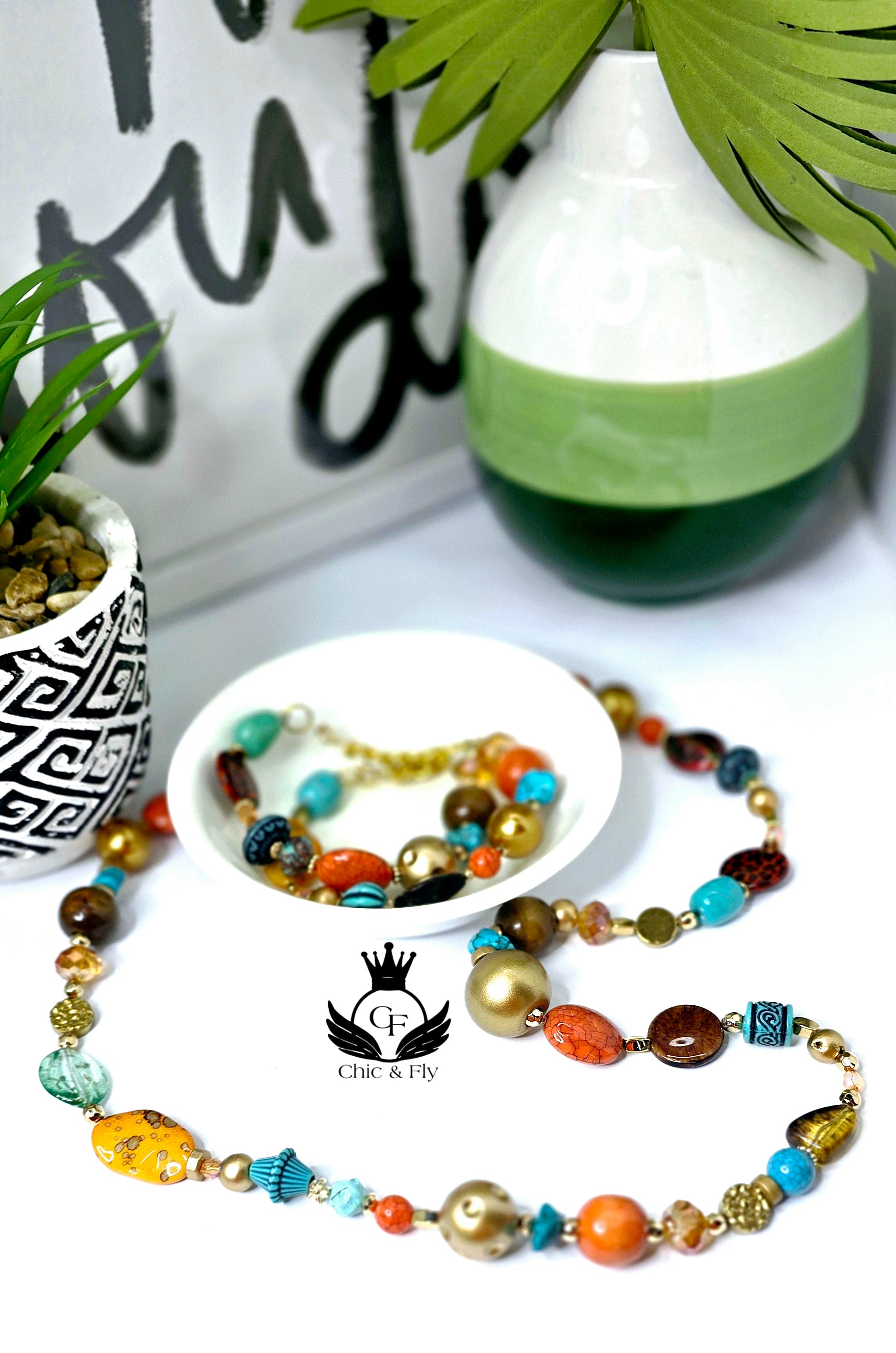 Ms. Ornessa Necklace, Brown,  Orange, Turqouise, and Gold  Chic Junk Collection  image 5