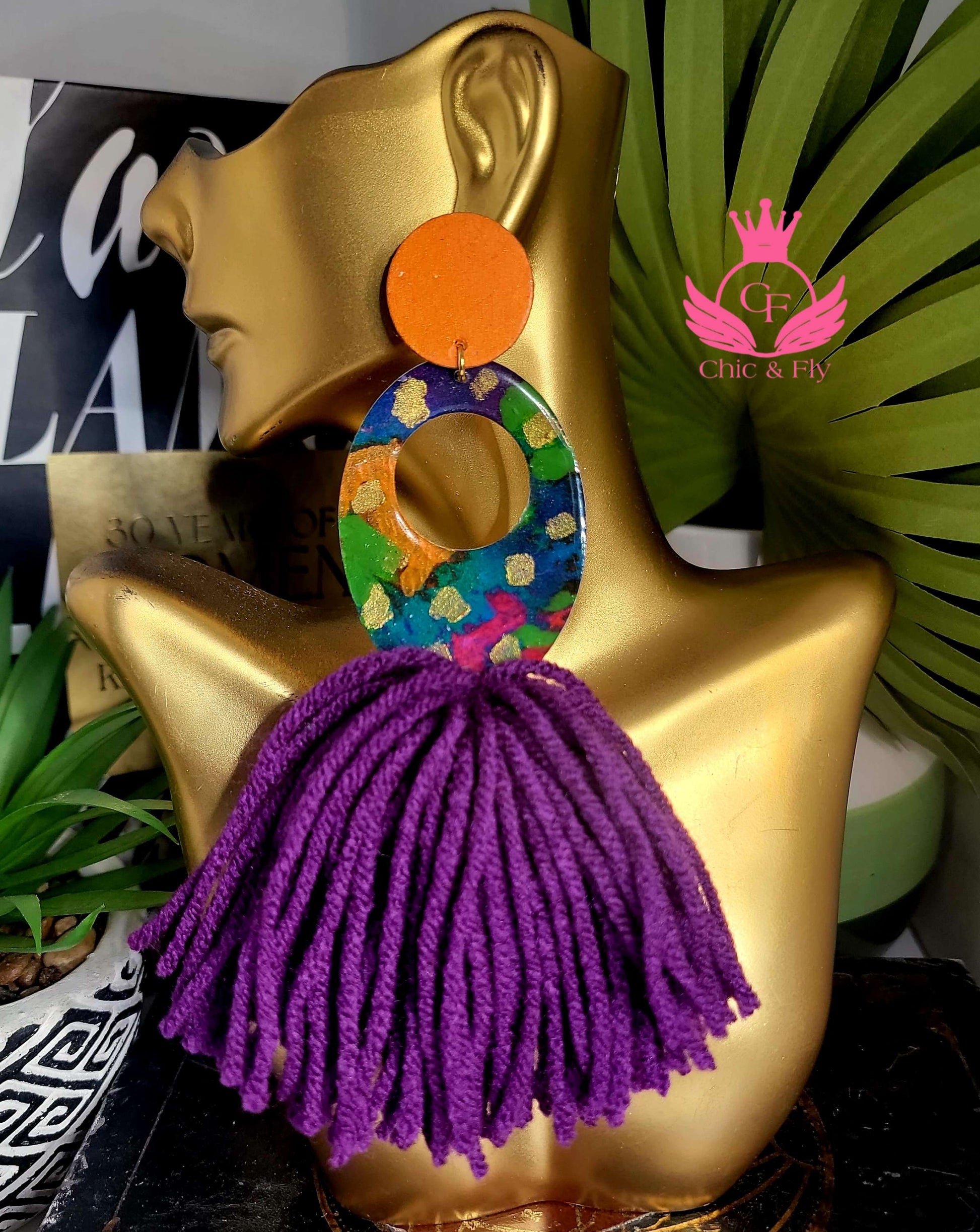 Ms.Tan Purple Orange Magenta Green Teal Multicolored Earrings image 1