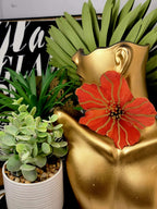 Ms. Hannah Floral Collection Red and Gold Stripe Hibiscus  Fashion Earrings  image 1