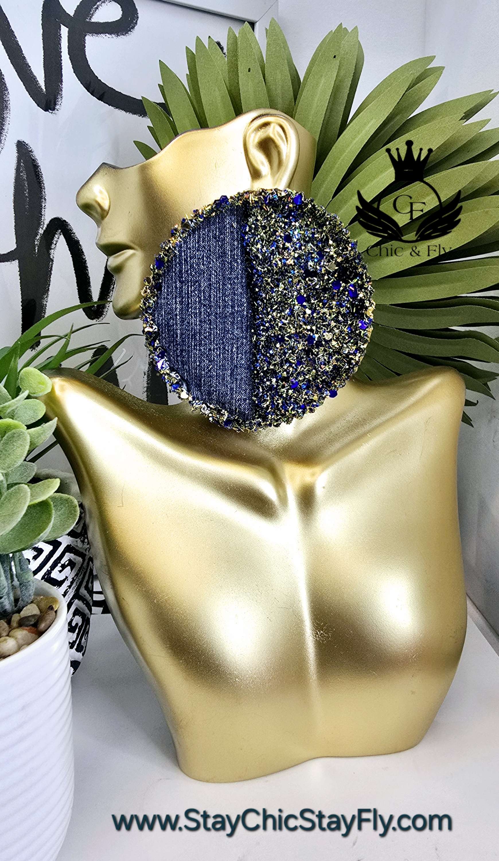 Ms. Danitta... Round Denim Blue and Gold Devastating Denim Collection image 1