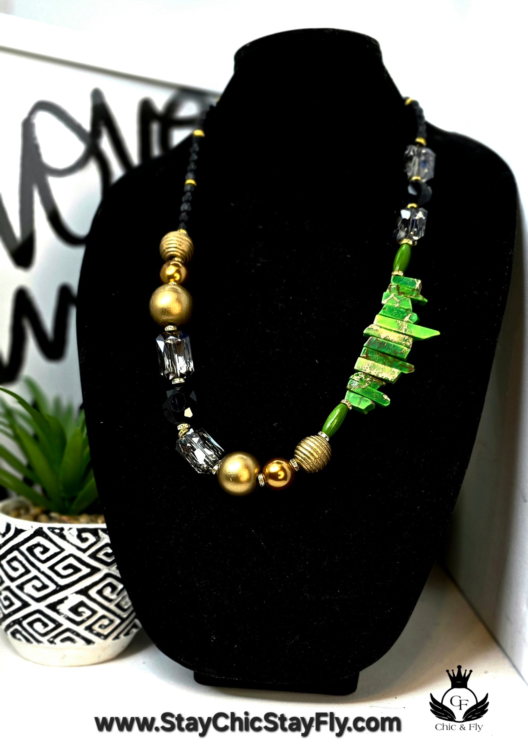 Ms. Envy Necklace, Green, Black and Gold  Chic Junk Collection  image 0