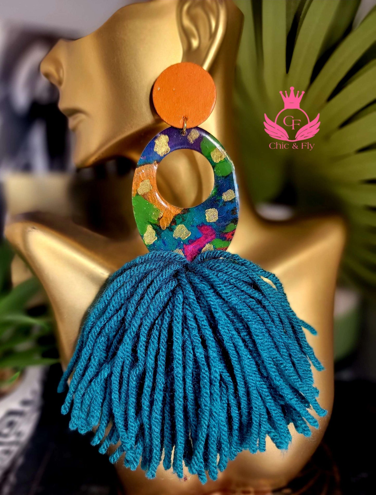 Ms.Tan Purple Orange Magenta Green Teal Multicolored Earrings image 0