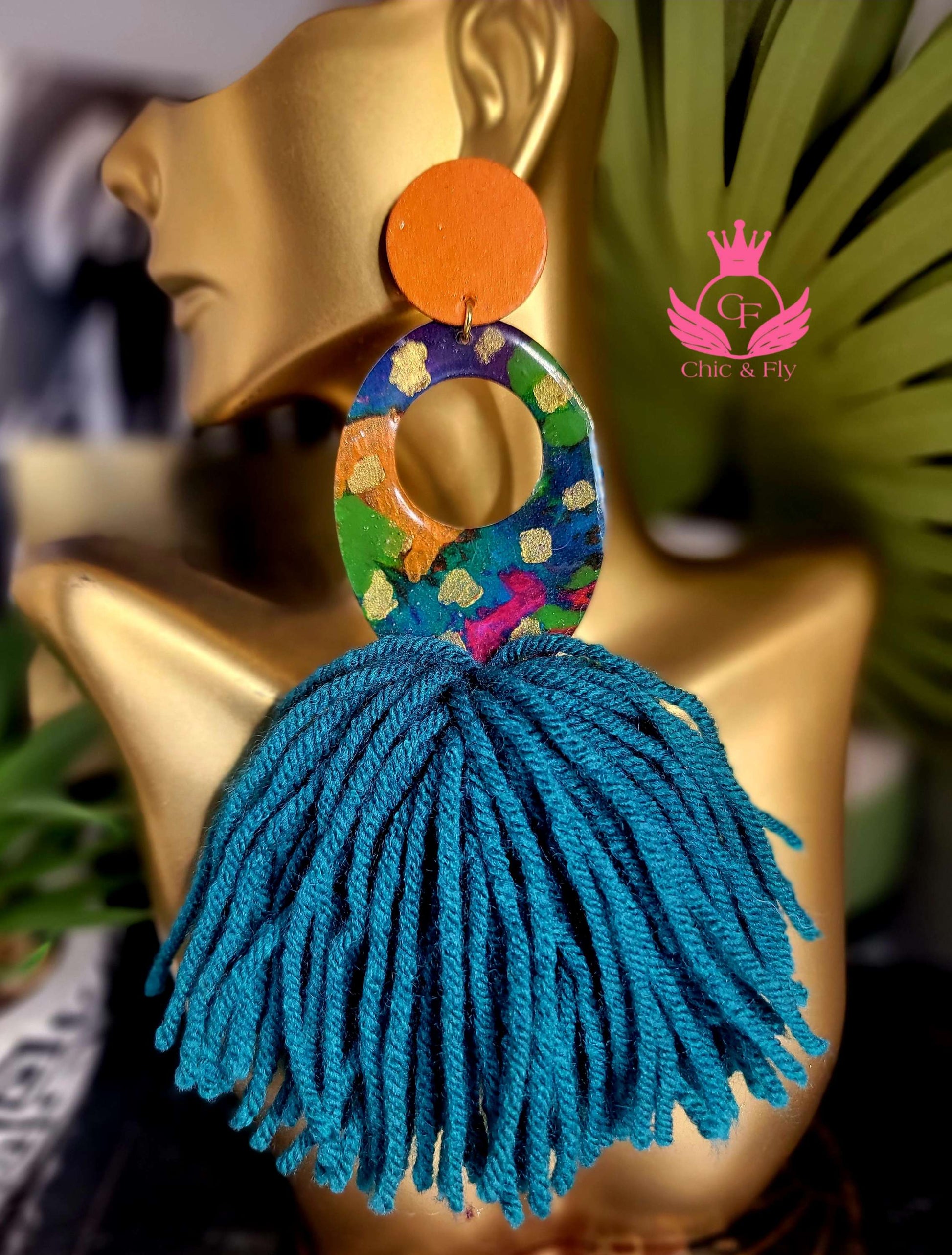 Ms.Tan Purple Orange Magenta Green Teal Multicolored Earrings image 0