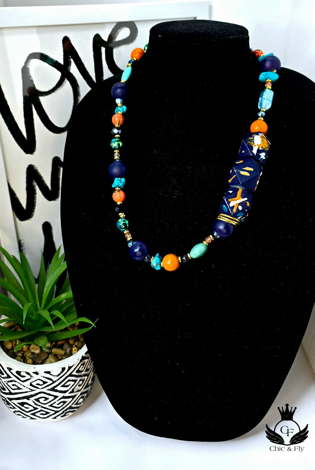 Ms. Nina Necklace, Navy Blue,  Orange, Turqouise, White and Gold   image 0