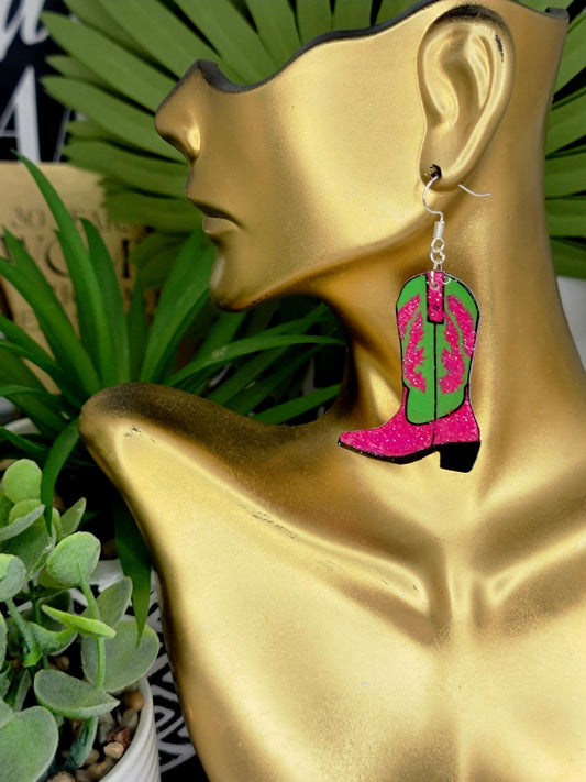 Ms.Bey Pink and Green Glitter Cow Girl Boots  image 0