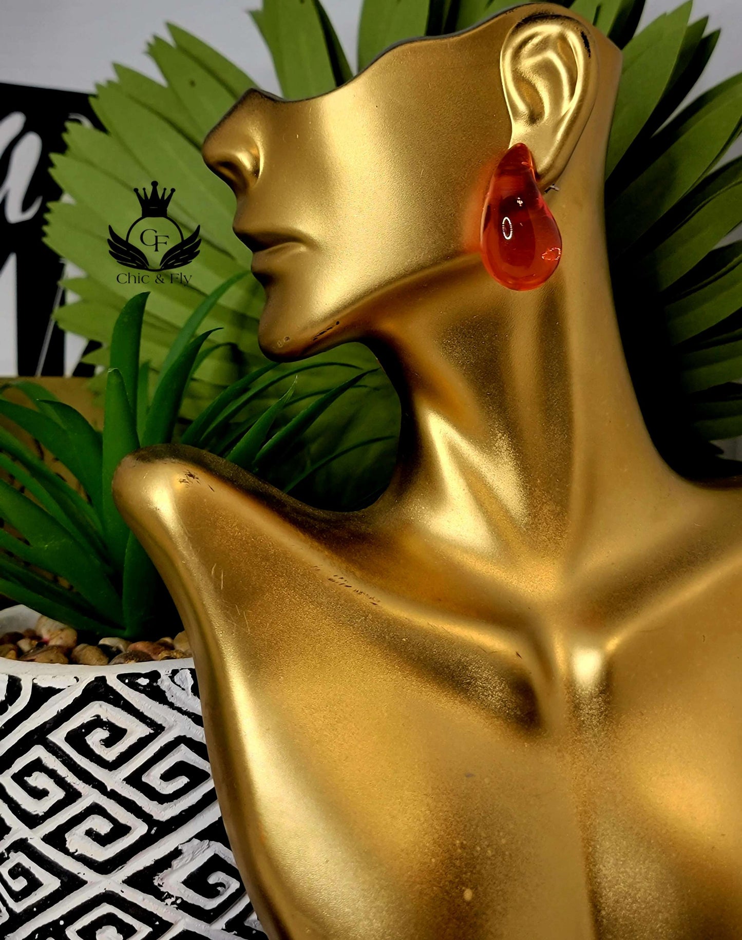 Ms. Terra Transparent Red Trendy Bauble Tear Drop Earring image 0