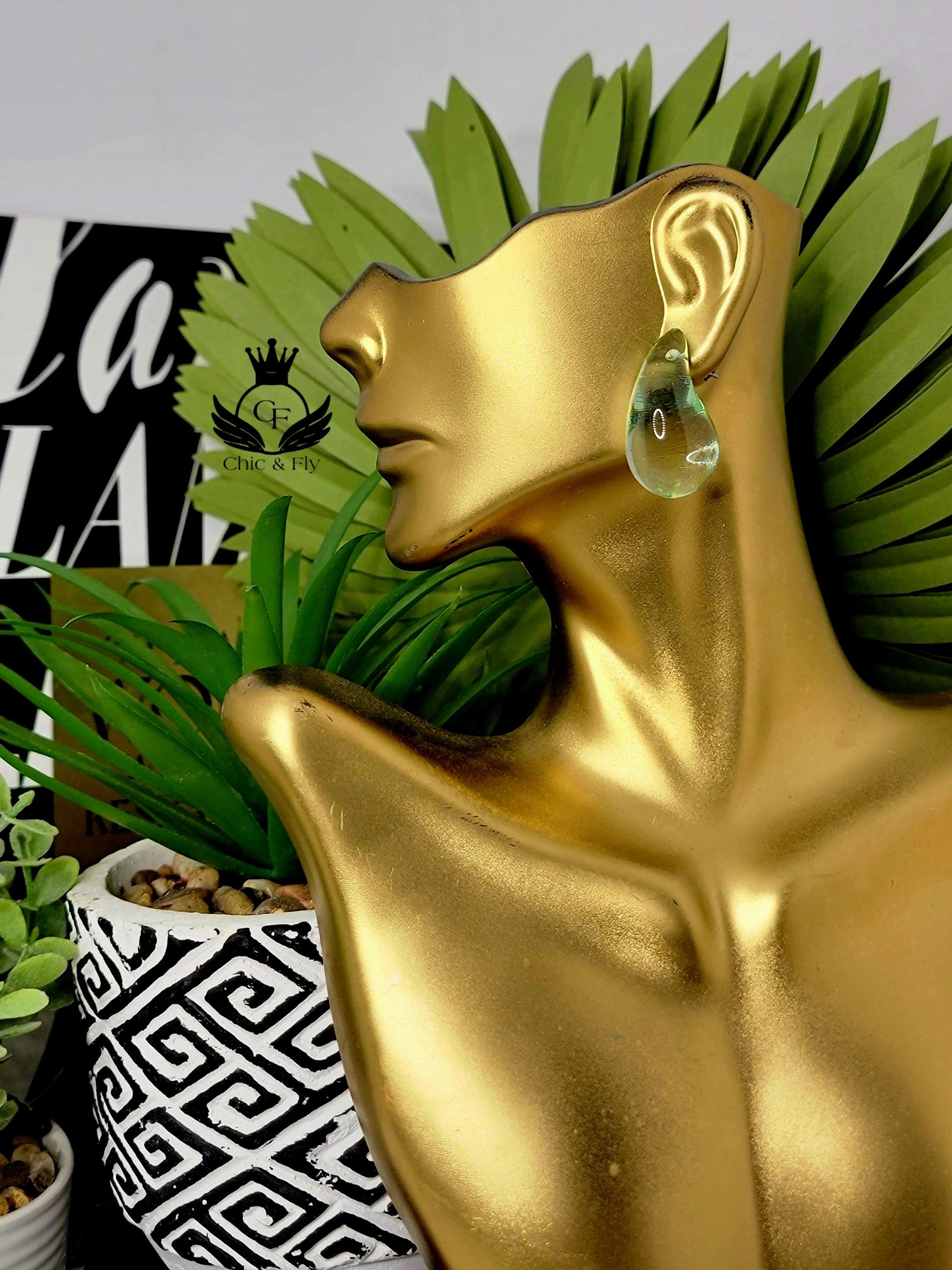 Ms. Terra Transparent Green Bauble Tear Drop Earring image 0