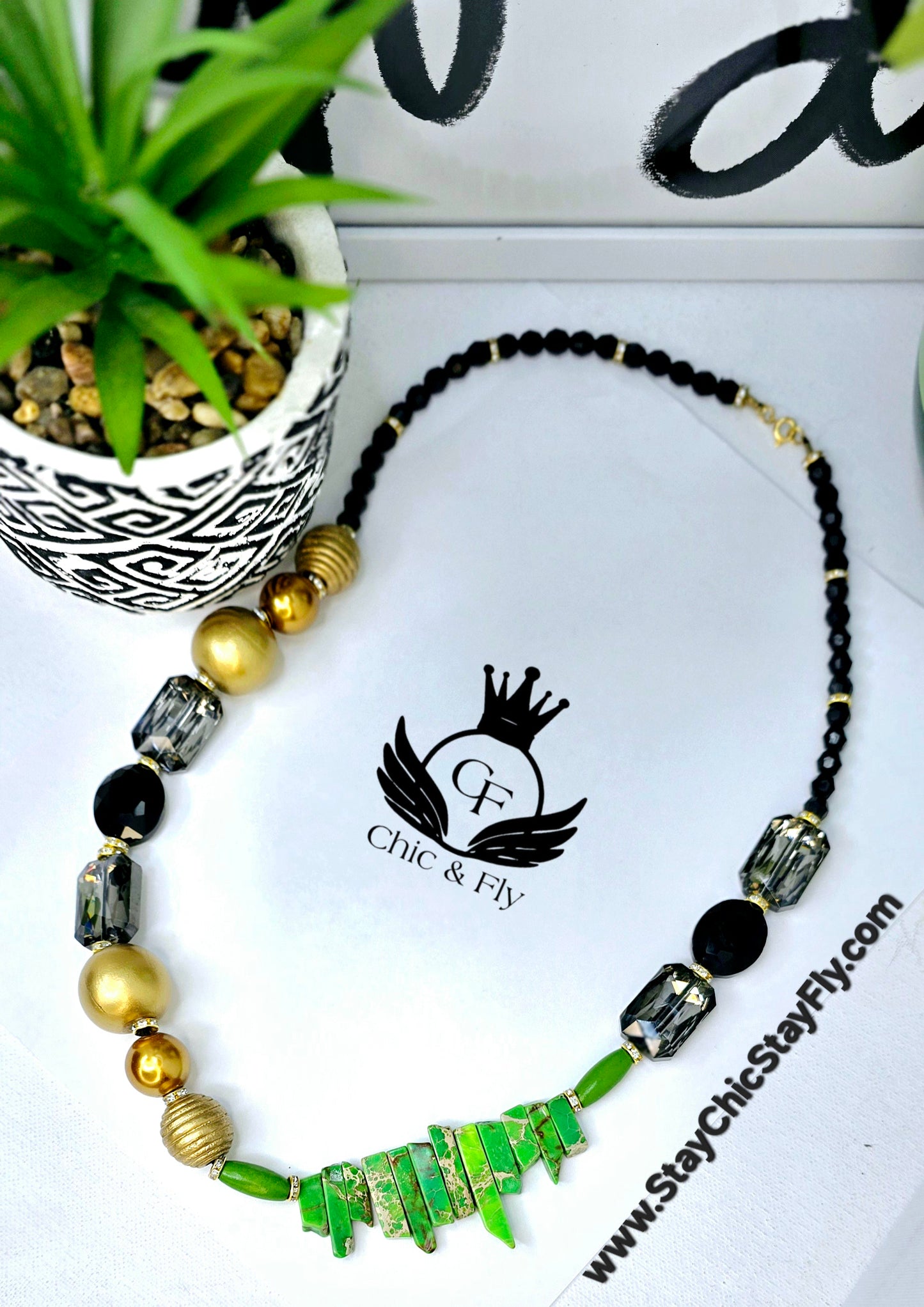 Ms. Envy Necklace, Green, Black and Gold  Chic Junk Collection  image 3