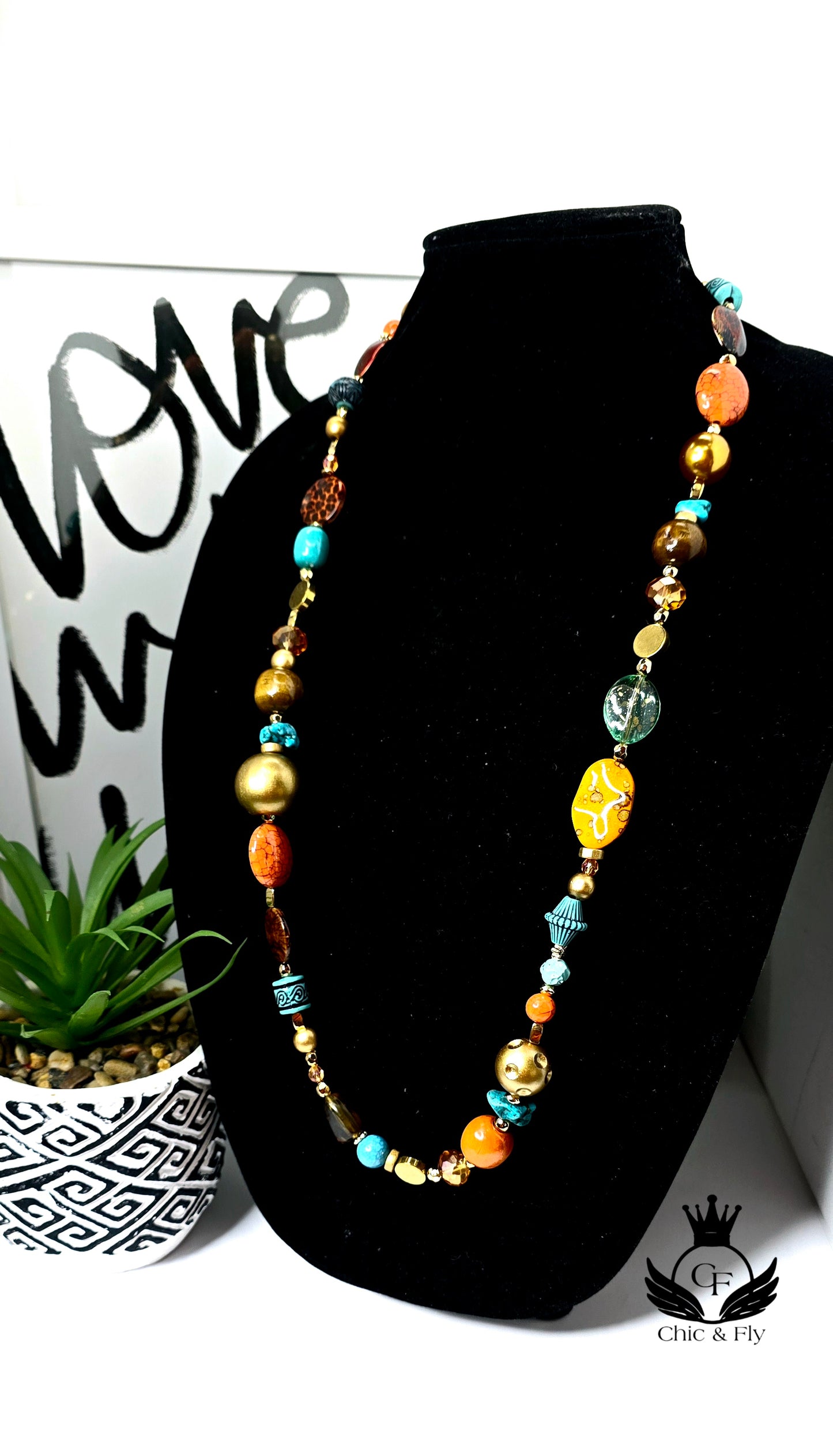 Ms. Ornessa Necklace, Brown,  Orange, Turqouise, and Gold  Chic Junk Collection  image 0