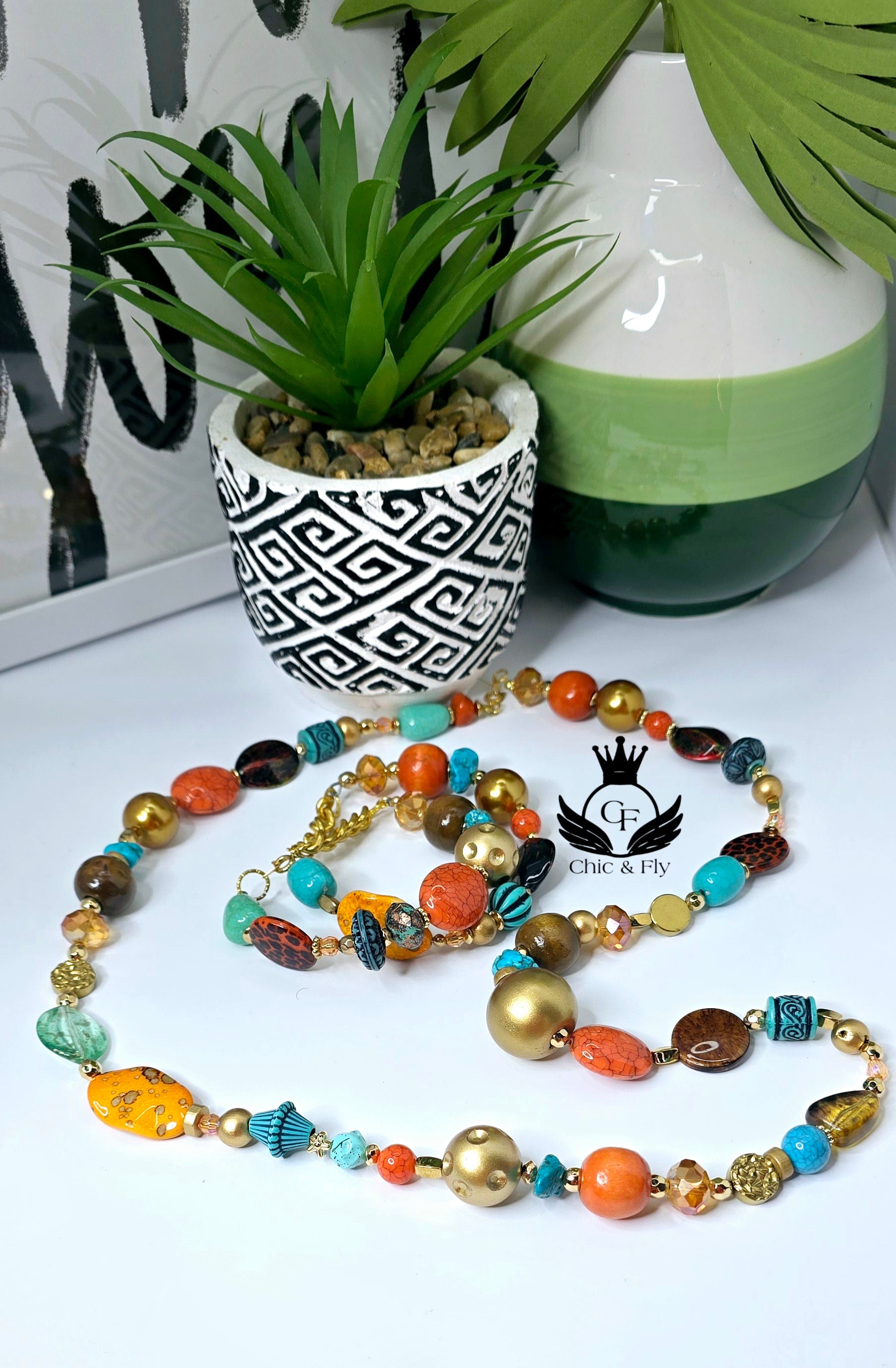 Ms. Ornessa Necklace, Brown,  Orange, Turqouise, and Gold  Chic Junk Collection  image 6