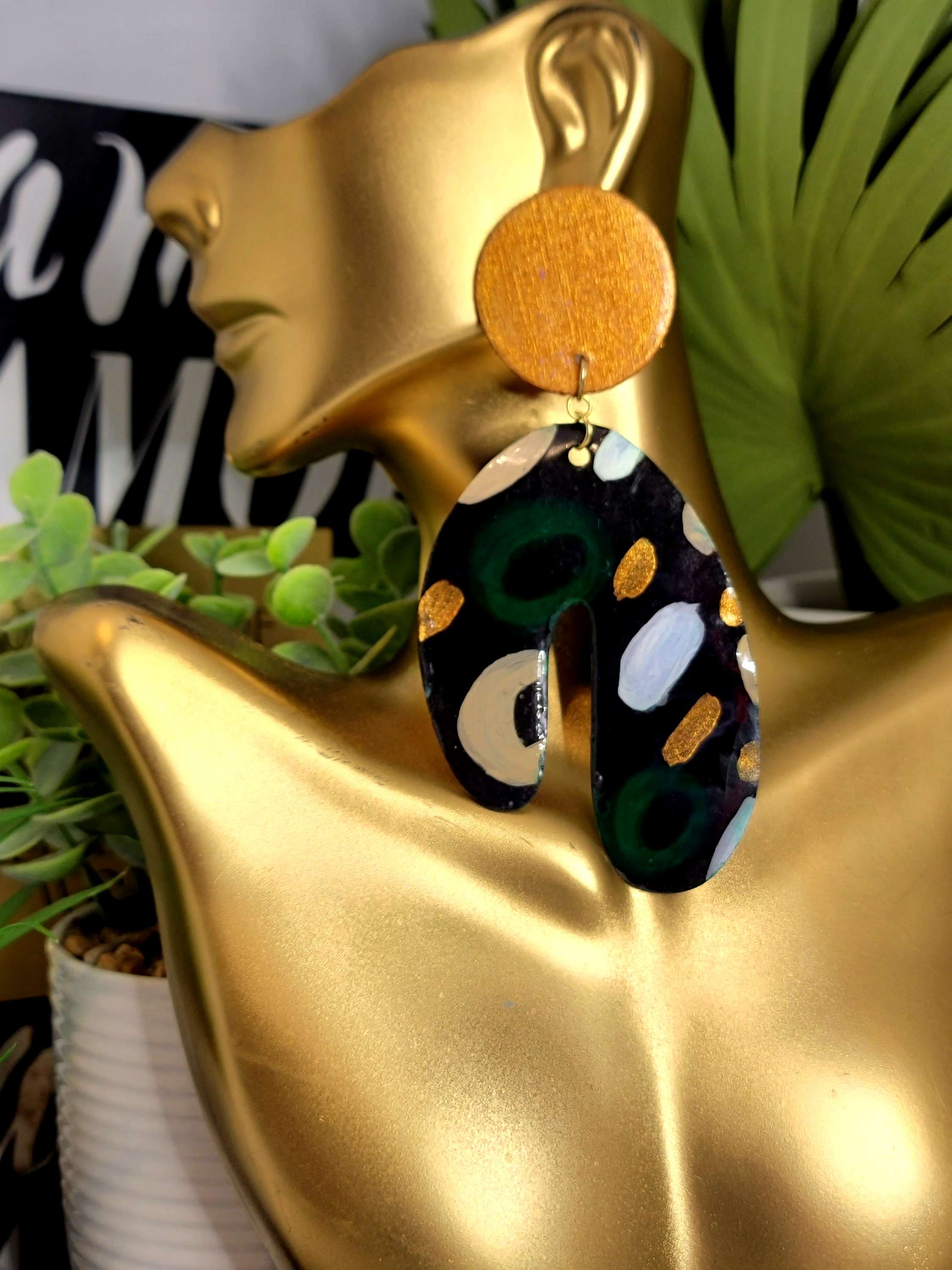 Ms.Genesis Green Gold Taupe and Pearl White Fashion Earrings by Chic and Fly  image 2