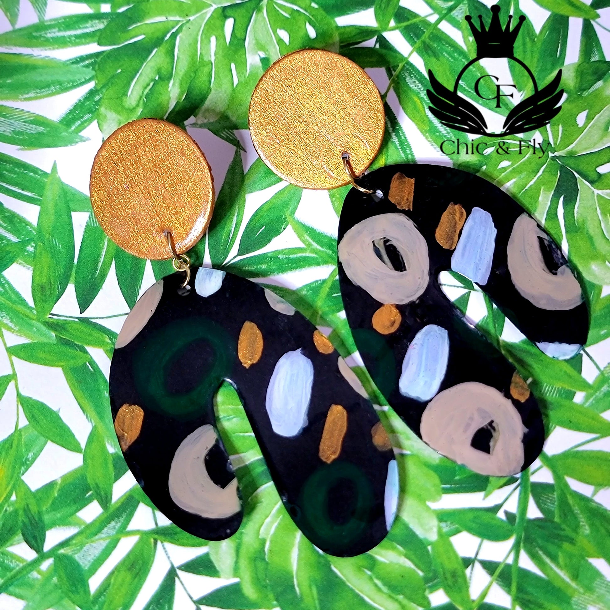 Ms.Genesis Green Gold Taupe and Pearl White Fashion Earrings by Chic and Fly  image 4