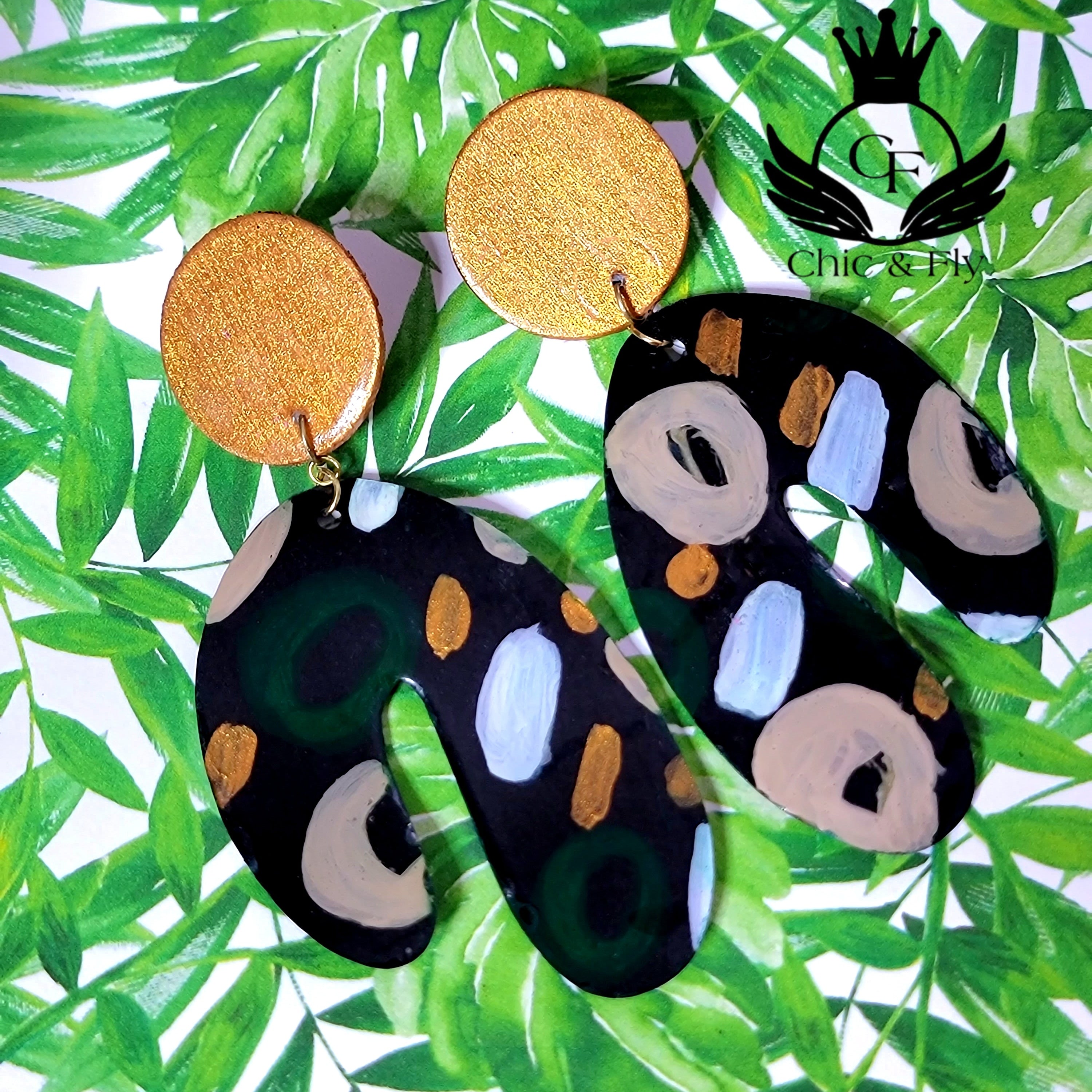 Ms.Genesis Green Gold Taupe and Pearl White Fashion Earrings by Chic and Fly  image 4