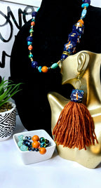 Ms. Nina Necklace, Navy Blue,  Orange, Turqouise, White and Gold   image 5
