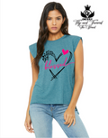Loved and Blessed Leopard Heart Flowy Rolled Cuffs Christian Muscle Tee