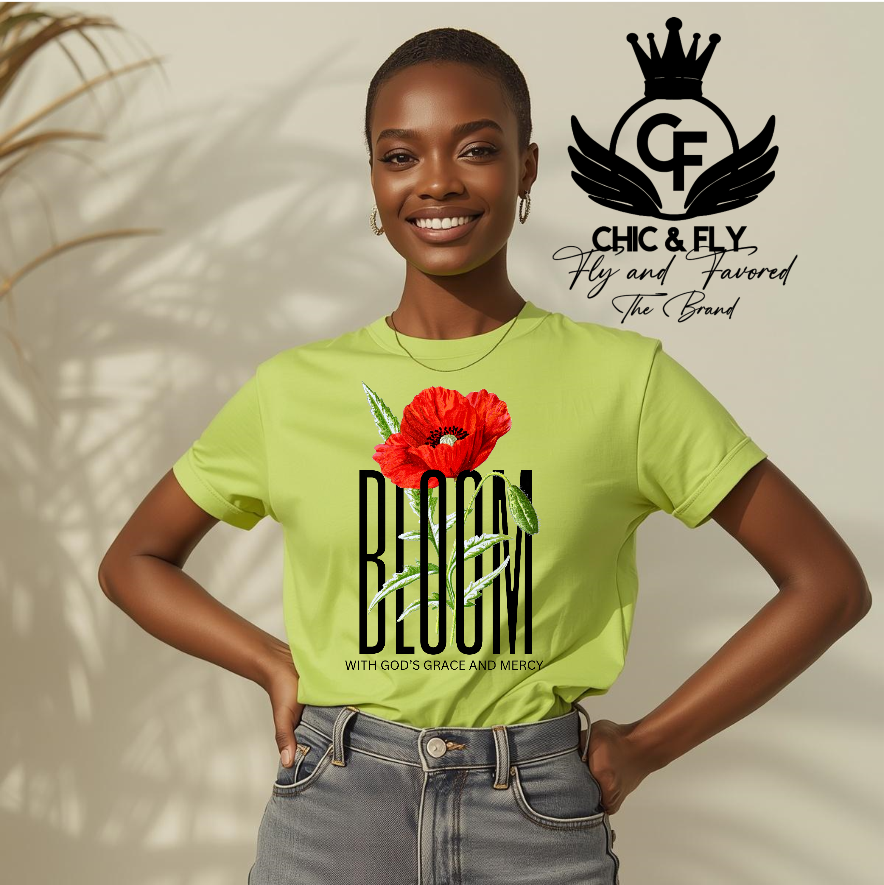 Bloom with Grace Christian T-Shirt, Floral Faith Graphic Tee, Inspirational Apparel