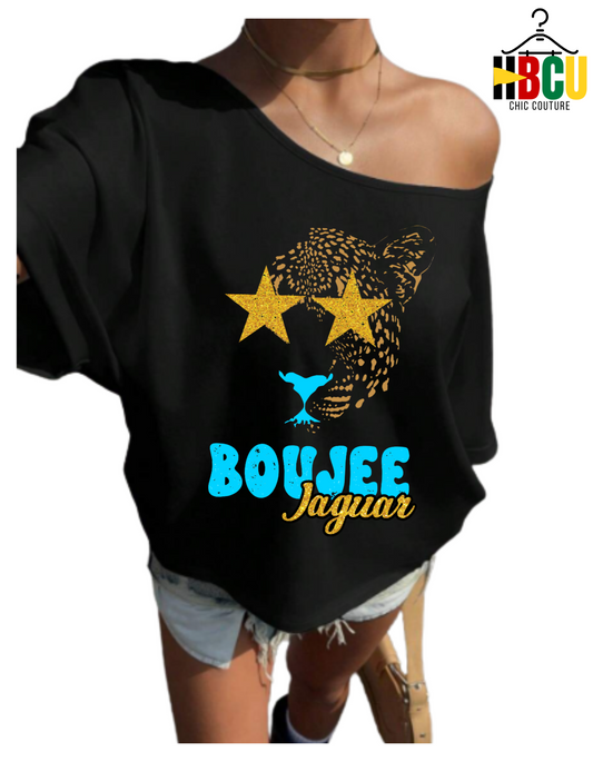 Southern University Boujee Jaguar...Cut Off Shoulder  Short Sleeve Sweatshirt