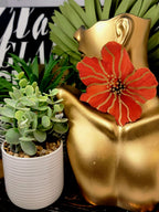 Ms. Hannah Floral Collection Red and Gold Stripe Hibiscus  Fashion Earrings  image 2