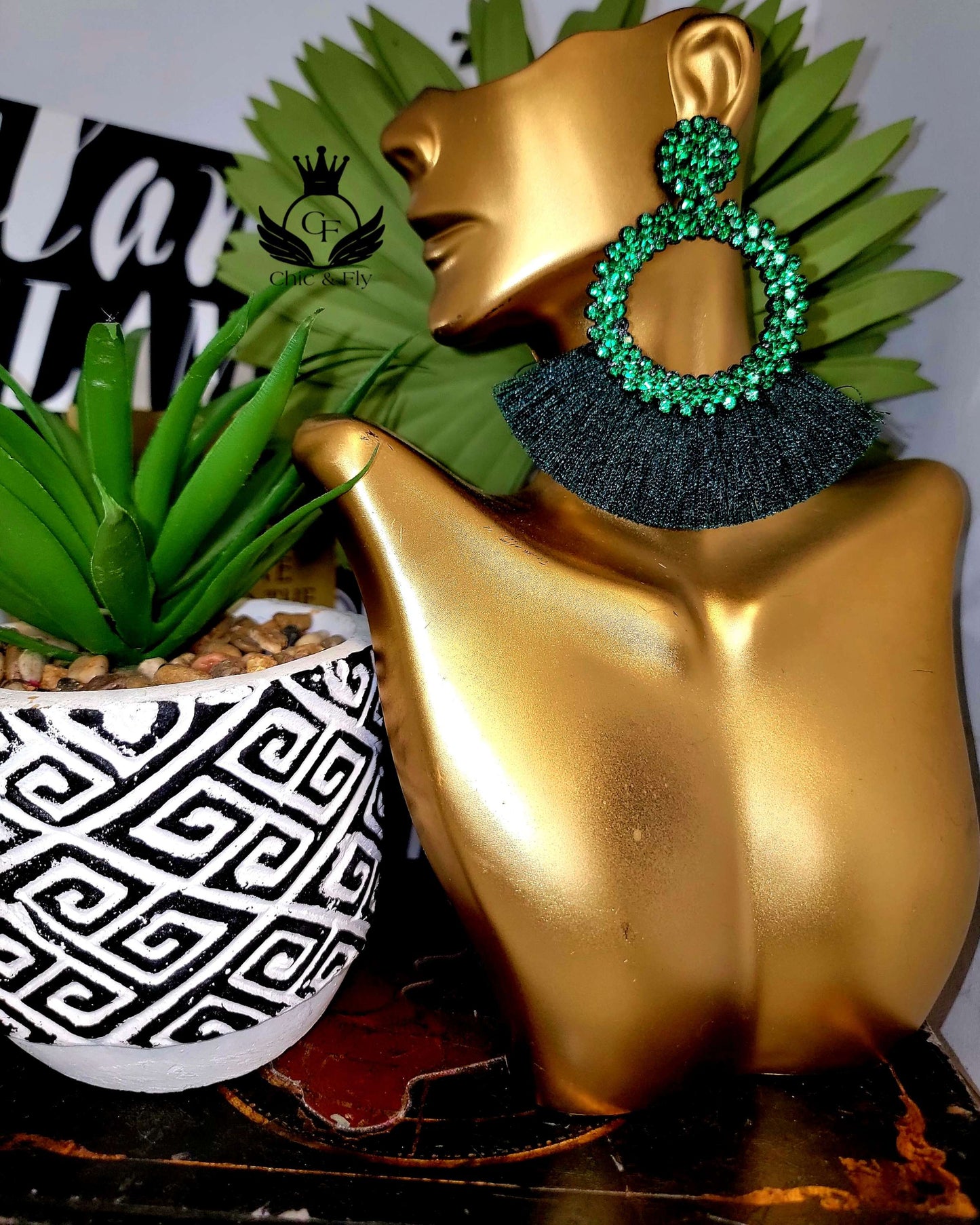 Ms.Glitzy Green Sparkle Fringe Earrings image 0